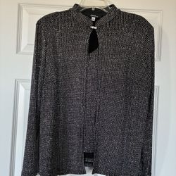 Onyx Black And Silver Glitters Cardigan Jacket With Tank Top