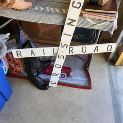 Wood Vintage Style Rail Road Crossing Sign Bought At Flea Market 