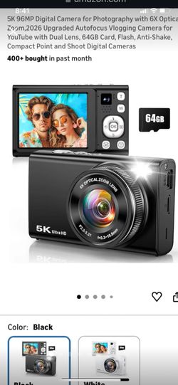5K 96MP Digital Camera 64GB card with 6X Optical Zoom/Dual Lens