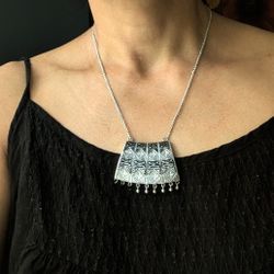 Antique Solid Pure Silver Handcrafted Black Meeno Design Necklace Earring & Ring. Ethnic India Royal Collection. Intricate Craftsmanship. Elegant! 