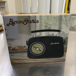 Byron Statics Radios Portable Am FM Analog Large Rotary Dial Swivel Good Sensitivity and Audio External Metal Antenna Knob Switch Removable Power Plug