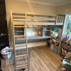 Loft Bed With Desk And Shelves - $100