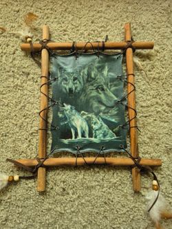 Wolf Wall Art on Rustic Wood Frame – $18 OBO