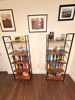 Metal and wood bookcases five shelves Metal and wood bookcases five shelves