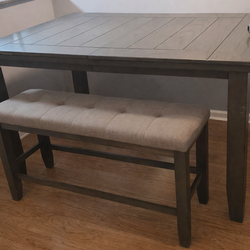 Counter Height Dining Table with Bench – Dark Wood