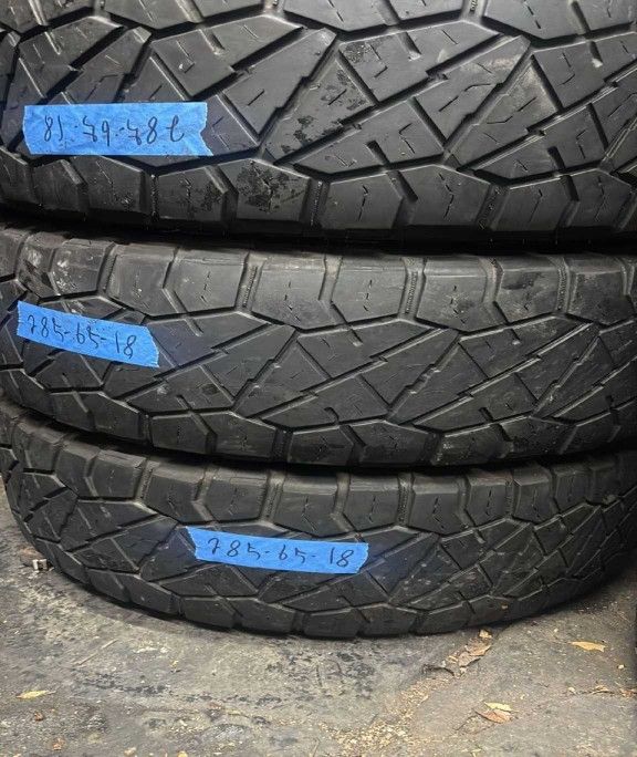LT 285 65 18 THREE USED TIRES NITTO RIDGE GRAPPLERS- IN EXCELLENT CONDITIONS