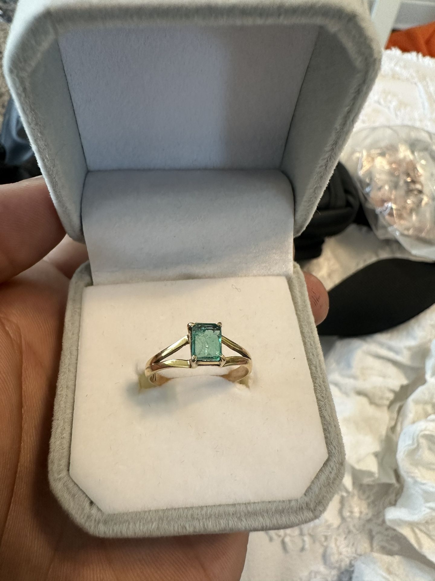 Emerald From Panjsher Afghanistan Sets In 14k Yellow Gold Size 7