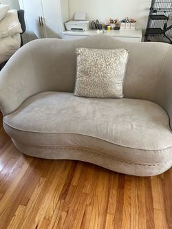 Beige Curved Loveseat Sofa 2
