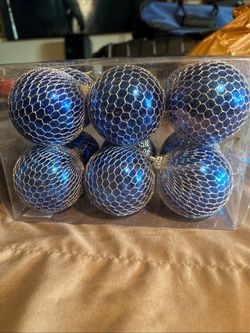 Lot Of 12 Vintage Christmas Ornaments Home Decor Blue With Mesh