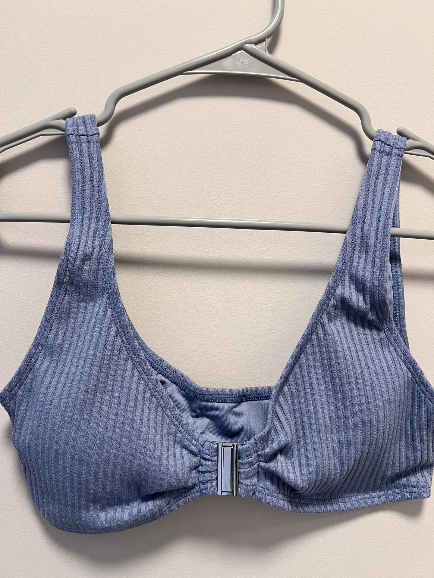 Women’ 2 Piece Ribbed Bikini Sets Wide Straps High Cut Bathing Suit Blue Grey