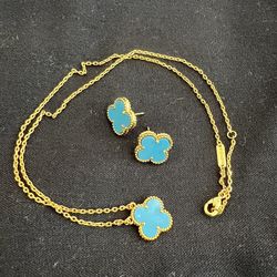 Turquoise /Gold Four Leaf clover motif