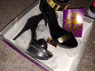 Black and gold Fergie Heels with Box