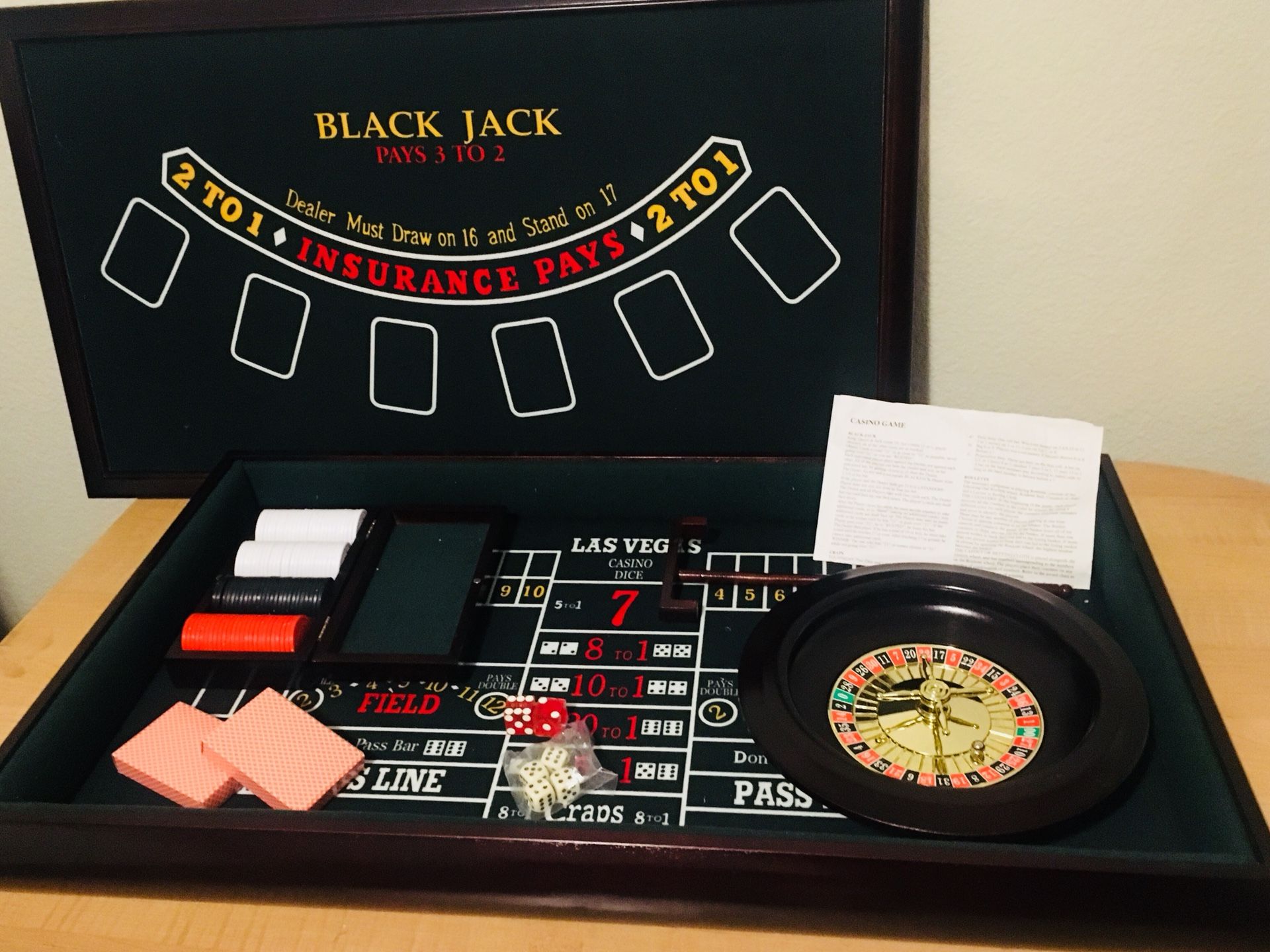 "EXCALIBUR 3 IN 1 CASINO HOUSE CRAPS, BLACK JACK & ROULETTE WOOD CABINET"