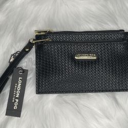 London Fog Danica Woven Wristlet Double Pouch Black