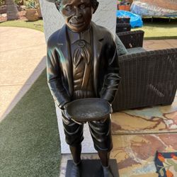 Bronze Statue Man Holding Tray