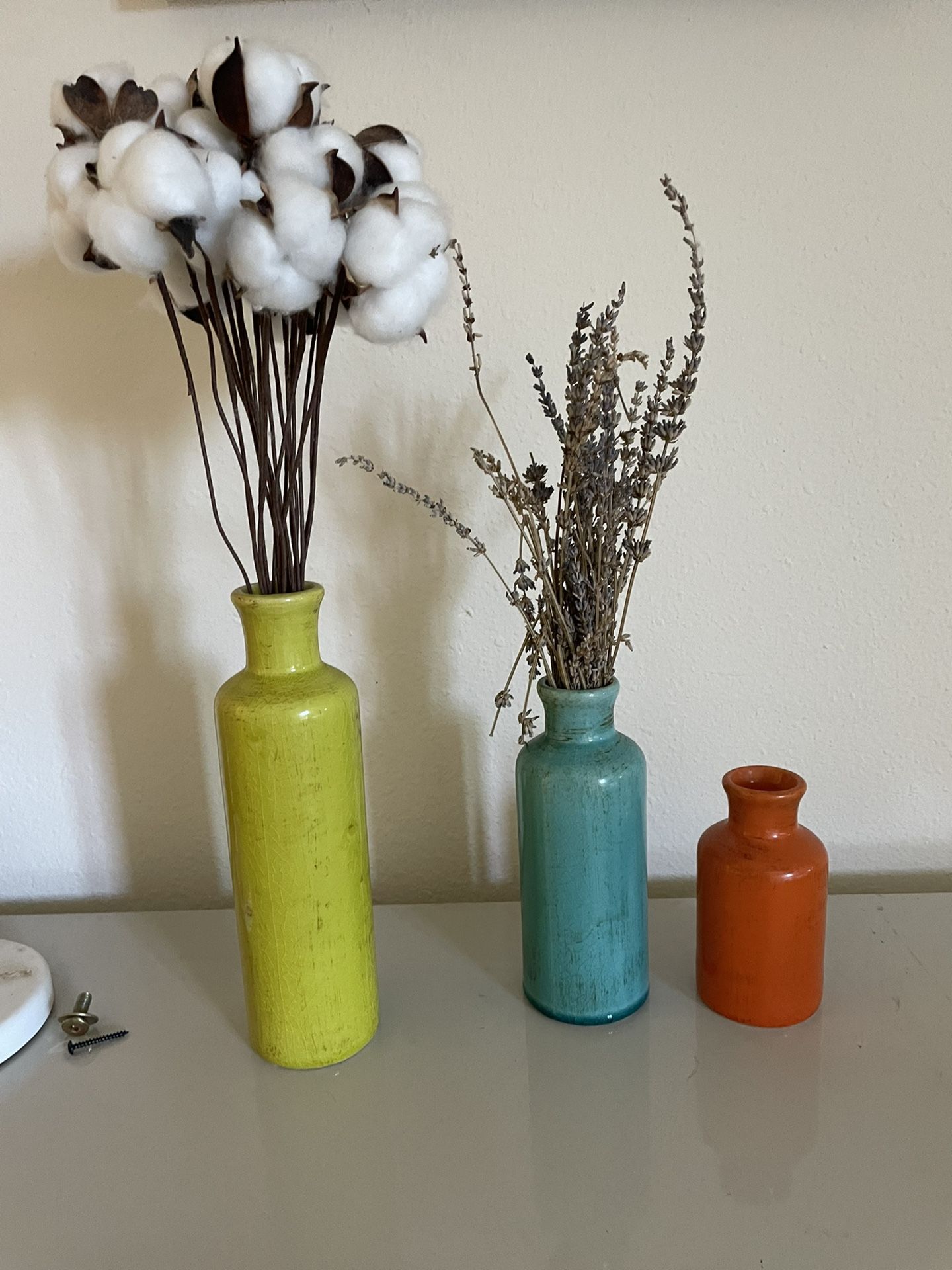 3 colorful vases