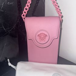 Versace, Authentic Crossbody, Mobile Phone Travel, Pink Medusa Bag Purse