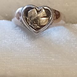 Vintage Retired James Avery Sterling Silver 14kt Gold Dove Heart Ring Women's Size 7.5 