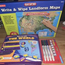 Lakeshore Learning Map Skills LOT: U.S. + World! Bonus: Dry Erase Markers!!