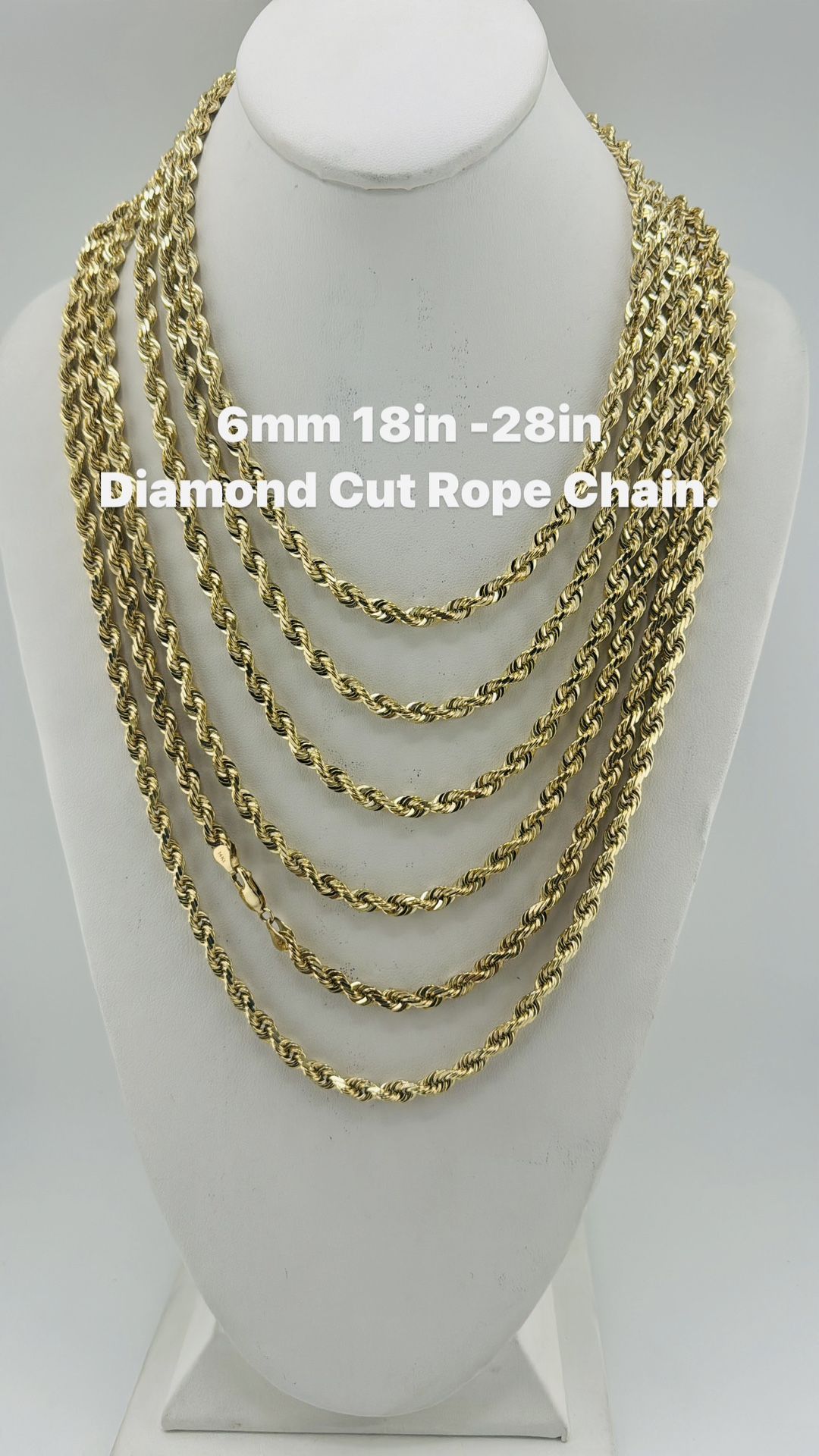 14K GOLD 6mm 18in 28in Diamond Cut Rope brand