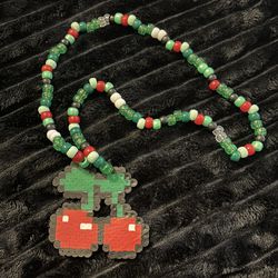 EDC Rave Perler Beaded Cherries Necklace 
