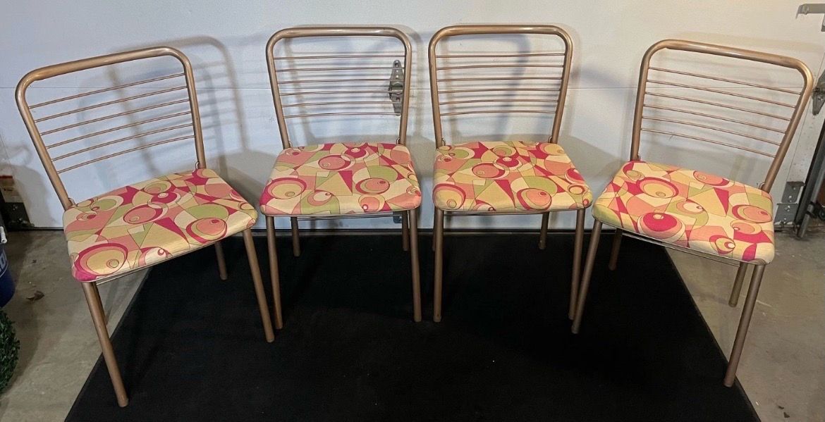 Set of 4 Vtg MCM Hamilton Cosco 60-FD Upholstered Metal Gate Fold Folding Chairs