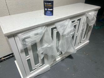 New White Cabinet Marble Top Geometric Doors