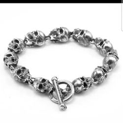 Men's Or Women's Sterling Silver Skull Bracelet Unisex Sk