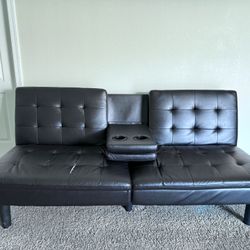 Mainstays Faux Leather Futon With Fold-Down Cupholder