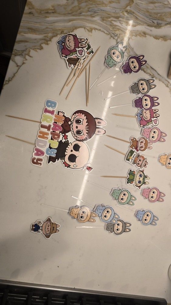 Labubu Kids Party Banner Cake Topper Cupcake Toppers