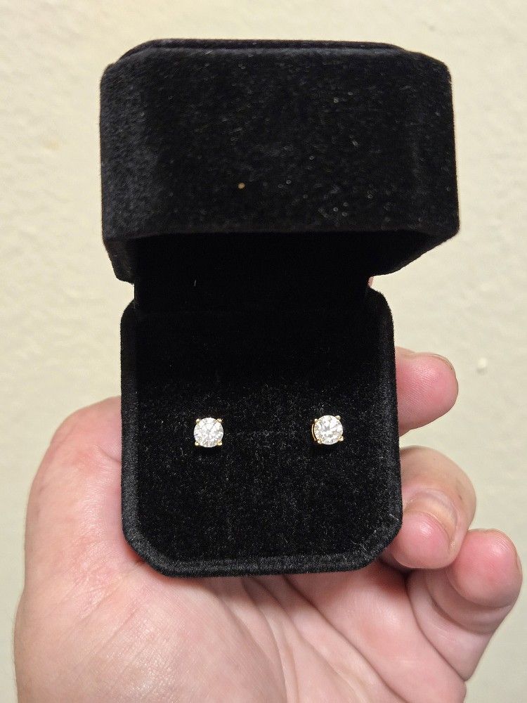 1/2 Carat White D Color VVS1 Gold Plated Over Silver Moissanite Diamond Earrings