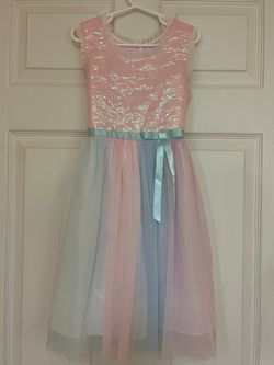 Jona Michelle Girls' S6 Pastel Unicorn Sequin Tulle Dress Formal Party Wedding