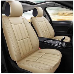 AOOG Leather Car Seat Covers, Leatherette Automotive Vehicle Cover for Cars SUV Pick-up Truck, Universal Non-Slip Vehicle Cover Waterproof Interior Ac