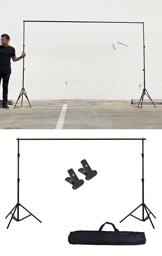 $30 New Adjustable Backdrop Stand (6.5ft tall x 10ft wide) Photo Photography Background w/ Carry Bag & 2 Clip