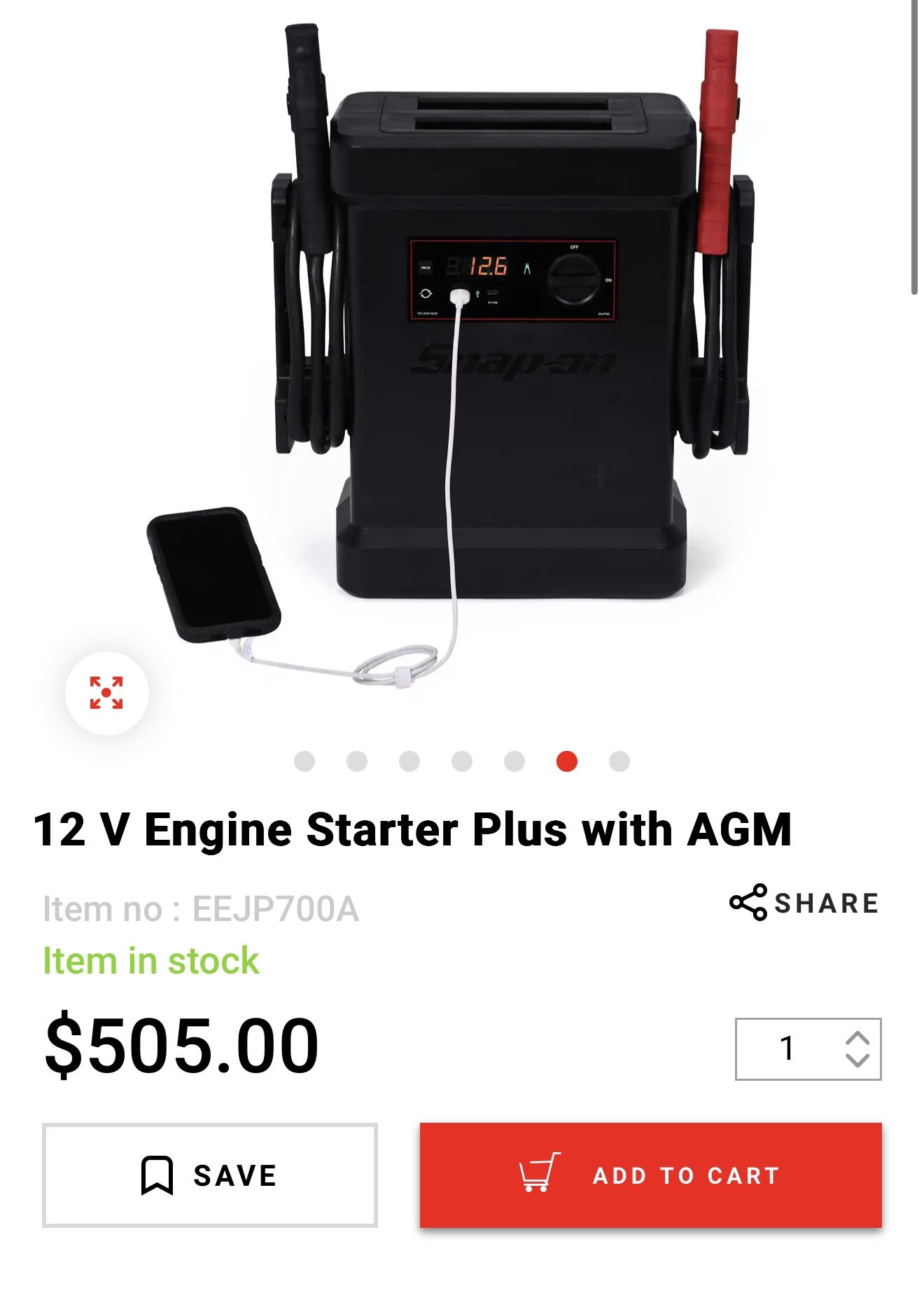 Snap On EEJP700A 12 V Engine Starter Plus with AGM