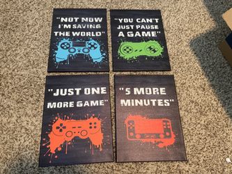 Set of 4 Gamer Quote Wall Art Canvases