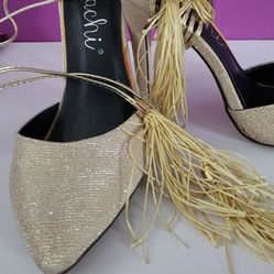 Gold Pumps With Leg Straps 