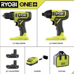 RYOBI ONE+ 18V Cordless 2-Tool Combo Kit with Drill/Driver, Impact Driver, (2) 1.5 Ah Batteries, and Charger  $139(Retail price) $100(Your Price)