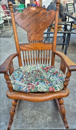 Antique Pressed-Back Oak Rocking Chair (c. 1900)