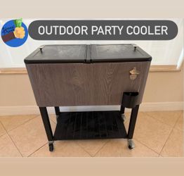 Portable Patio Cooler Cart w/ Bottle Opener & Wheels – Outdoor Party Cooler🍻
