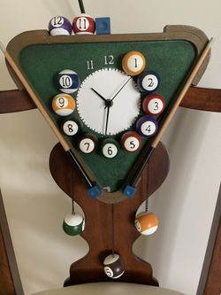 POOL TABLE/ BILLIONAIRE AREA CLOCK, SHELVE, & SMALL STOOL