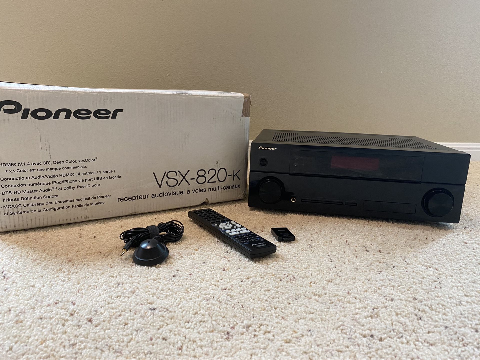 Pioneer VSX-820-K Receiver with Bluetooth adapter - $125