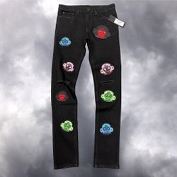 NWT NEVER BROKE AGAIN Black Jeans Monkey Patches 36 Mens NBA Youngboy