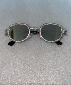 Iced out silver round steampunk sunglasses