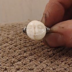 Hand Carved Real Bone Moon And Sun Face Ring 