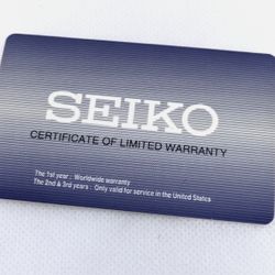 New Seiko International Warranty Card 