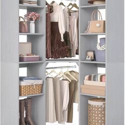 Corner Closet System with 12 Shelves, 39.2" Corner Closet Organizer System with 2 Hanging Rods, Versatile 6-Tier Walk-in Closets for Corner Spac
