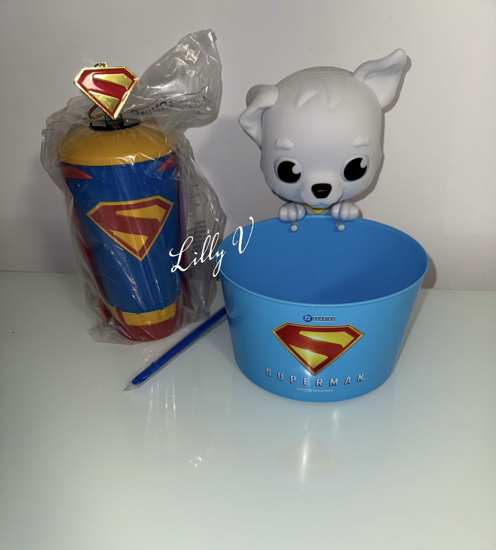 NEW exclusive AMC/REGAL SUPERMAN KRYPTO DOG popcorn bucket and SYMBOL cape cup