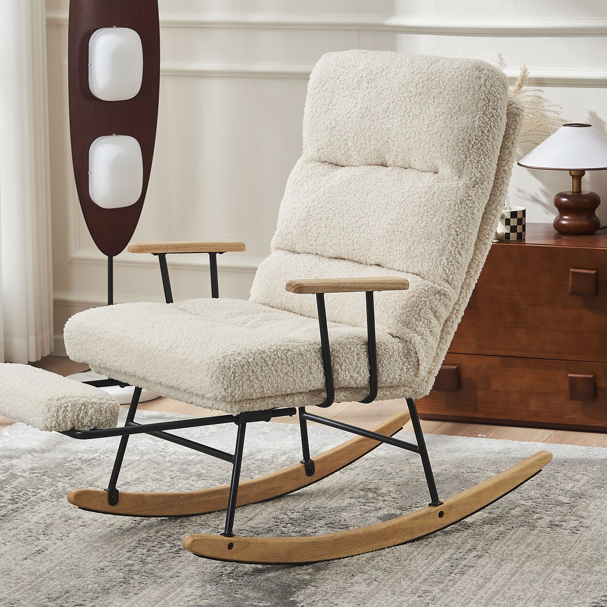 Modern Teddy Gliding Rocking Chair with High Back, Retractable