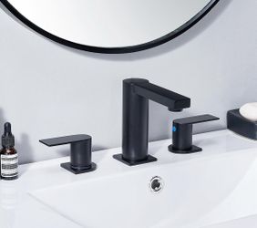 Bathroom Faucet Black 3 Hole, Matte Black Widespread Bathroom Faucet F53